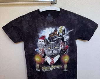 Hairy Pawter Classic Cotton T-Shirt, Funny Wizard Cat T-Shirt, Magical Cat Graphic Tee, Cat Lover Gift