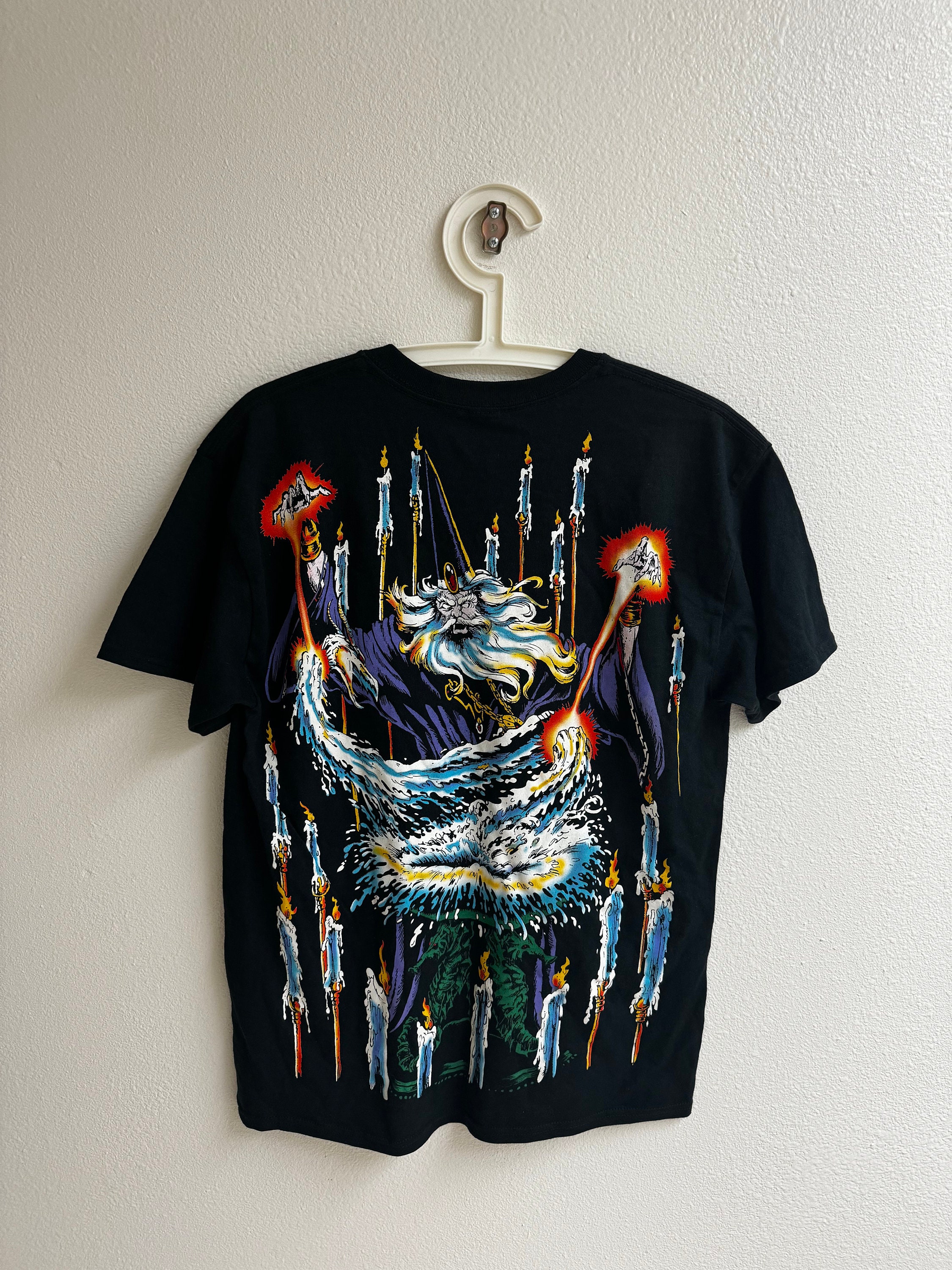 Liquid Blue Mystical Wizard Graphic Tee: Dark Fantasy Black