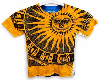Flüssigblau | Sonne & Mond | Batik-T-Shirt | Allover-Print | Natur-Shirt | Vintage-Shirt