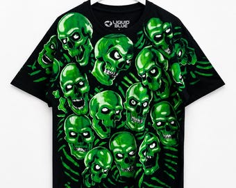 Travis Scott Shirt|Liquid Blue shirt|Glow In The Dark Green Skulls Tee|90S Skull Tshirt|Christmas Gift  Shirt|Gift For Him|Halloween tee