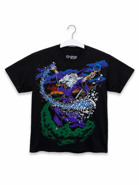 Liquid Blue Mystical Wizard Graphic Tee, Dark Fantasy Tee, Wizard