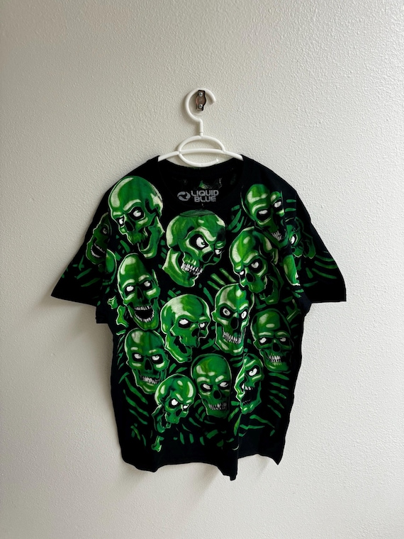 Travis Scott Shirt|liquid Blue Shirt|glow in the Dark Green Skulls