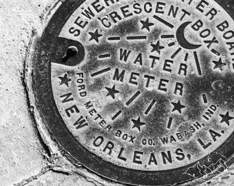 New Orleans water meter photo print - black and white - original - limited edition - travel photography - New Orleans - French Quarter