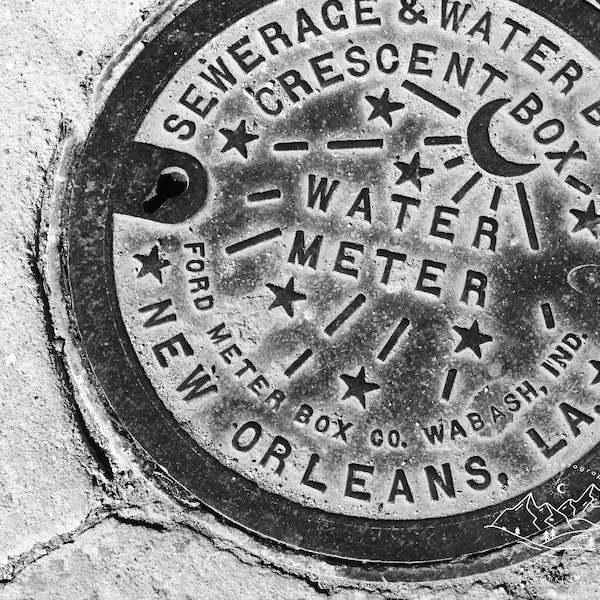 New Orleans water meter photo print - black and white - original - limited edition - travel photography - New Orleans - French Quarter