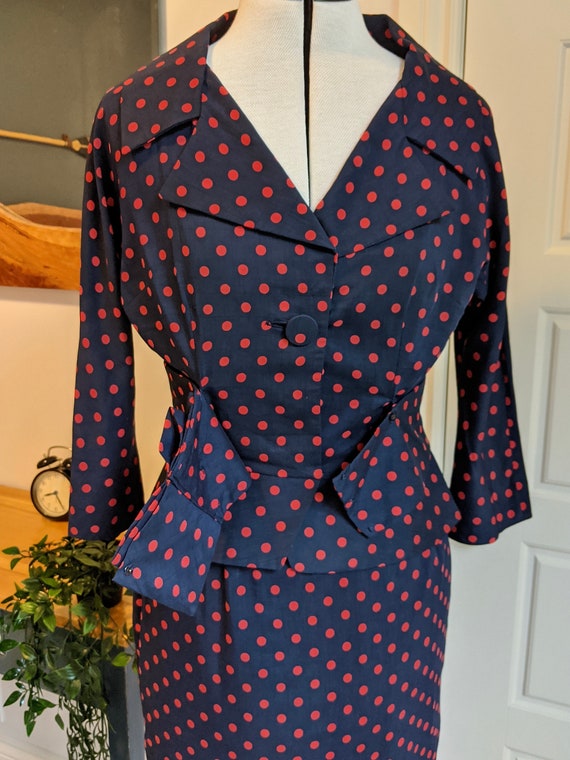Vintage 1960s Navy Suit / Navy with Red Polka Dot… - image 7