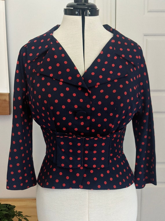 Vintage 1960s Navy Suit / Navy with Red Polka Dot… - image 4