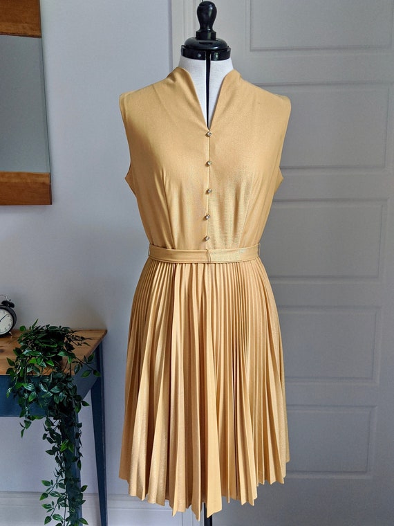 Vintage 1960s Gold Cocktail Swing Dress / 60s Cock