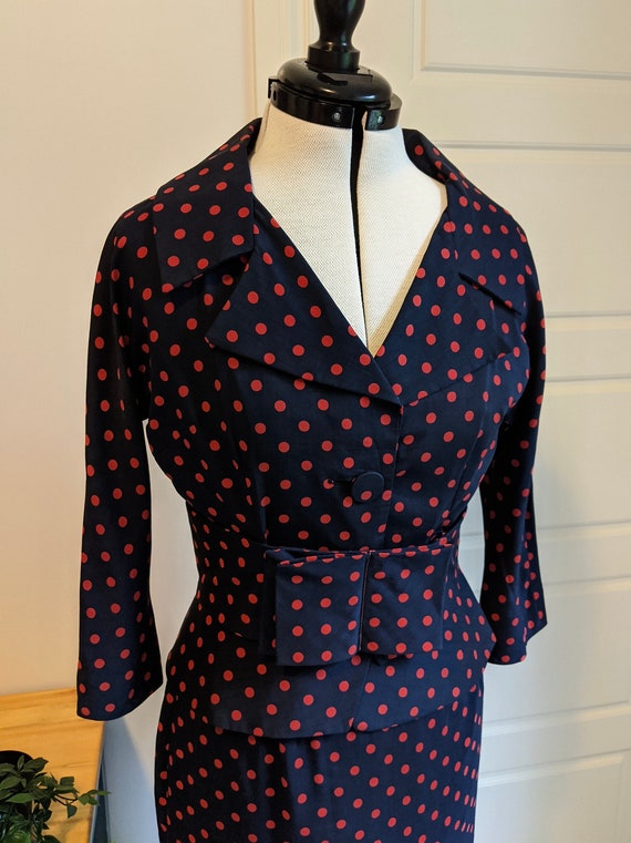 Vintage 1960s Navy Suit / Navy with Red Polka Dot… - image 2