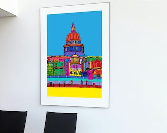 Colourful, hand drawn, St Pauls London, illustration