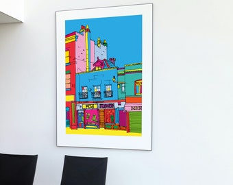 Colourful London illustration, Flower shop, Camberwell, architectural illustration, colourful illustration, handdrawn