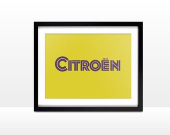 Citroen poster, vintage logo, French car, garage poster, classic car
