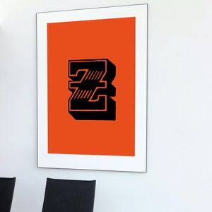 Carteles del alfabeto, letra Z, cartel tipográfico, cartel naranja, letras de la década de 1970, letra audaz, letras victorianas, fuente victoriana, slab serif