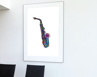 Colourful saxophone, illustration poster