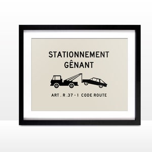 Stationnement gênant, nuisance parking, illustration, French road sign, traffic sign, vintage sign, France, quirky, panneau ancien