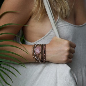 Bohemian Jewellery | Wrap Bracelet | Amethyst, Quartz or Rhodochrosite Stone | Boho Bracelet | Feel Better Gift | Best Friend Gift for Her