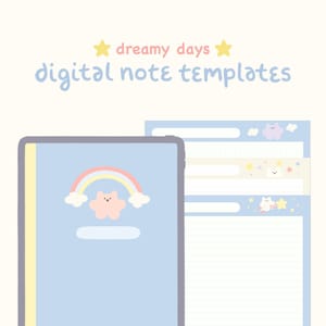 Cute Digital Note Templates: Dreamy Days | for Goodnotes, iPad & Android | with Cute Digital Stickers | Kawaii Digital Note Paper