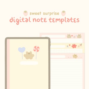Niedliche digitale Notizvorlagen: Süße Überraschung | für Goodnotes, iPad & Android | mit niedlichen digitalen Aufklebern | Kawaii Digitales Notizpapier