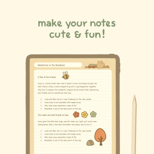 Cute Beige Digital Notebook Template: Woodland | Goodnotes, Samsung Notes | Cute Bear & Frog Stickers | Kawaii Planner, Journal, Diary image 2