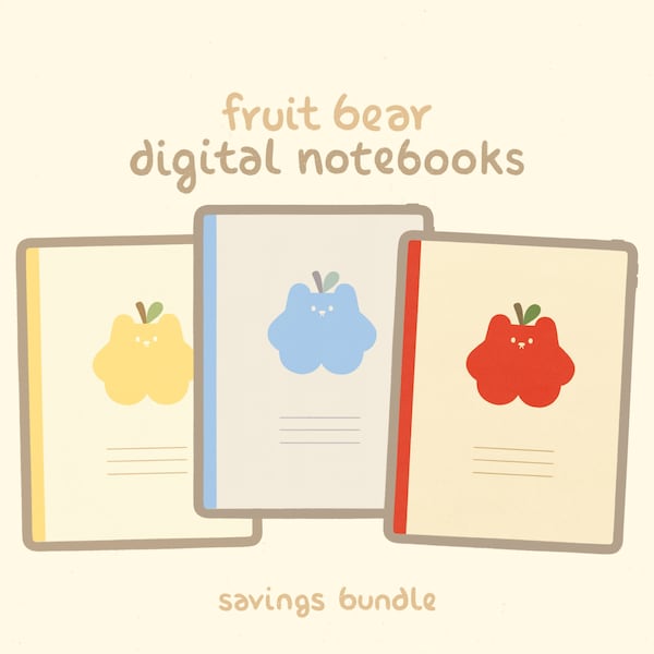 Cute Digital Notebook with Tabs: Fruit Bear Bundle | for Goodnotes, Notability, Samsung Notes | Kawaii Digital Planner & Journal Templates