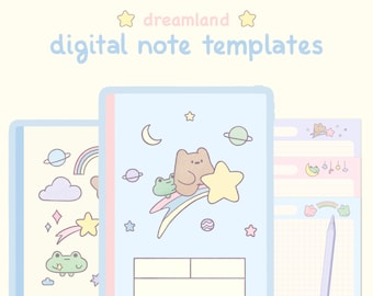 Cute Sky Blue Digital Notebook Template: Dreamland | Goodnotes, Samsung Notes | Cute Bear & Frog Stickers | Kawaii Planner, Journal, Diary