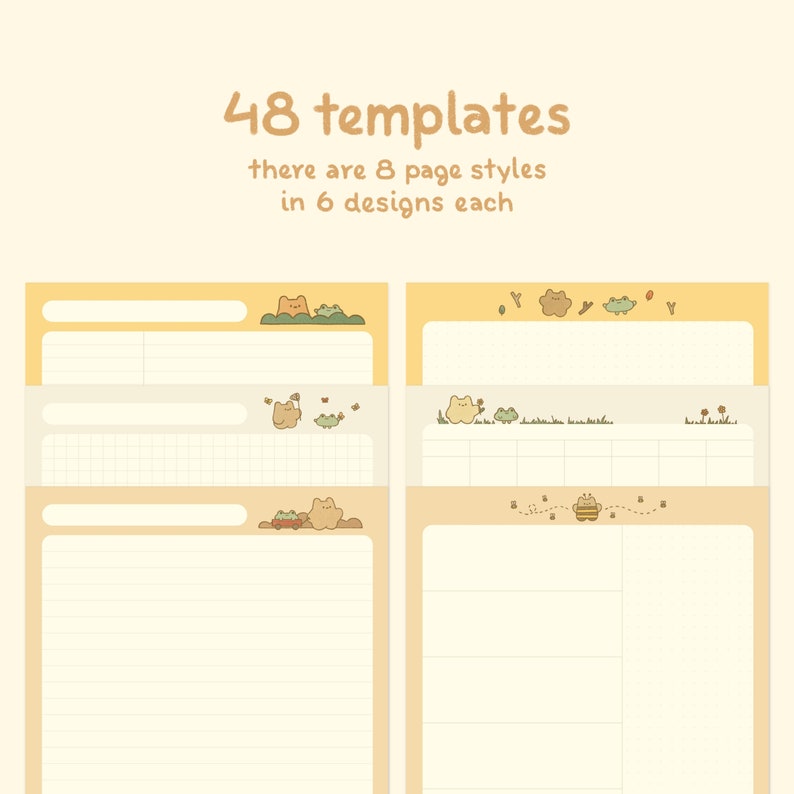 Cute Beige Digital Notebook Template: Woodland | Goodnotes, Samsung Notes | Cute Bear & Frog Stickers | Kawaii Planner, Journal, Diary image 3