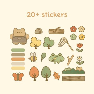 Cute Beige Digital Notebook Template: Woodland | Goodnotes, Samsung Notes | Cute Bear & Frog Stickers | Kawaii Planner, Journal, Diary image 7