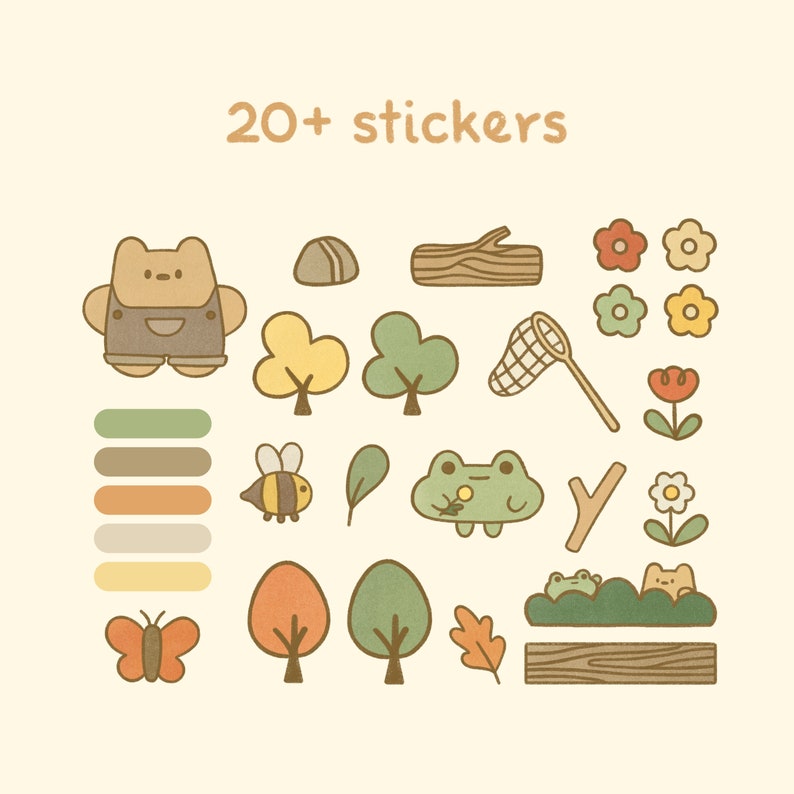 Cute Beige Digital Notebook Template: Woodland | Goodnotes, Samsung Notes | Cute Bear & Frog Stickers | Kawaii Planner, Journal, Diary image 7