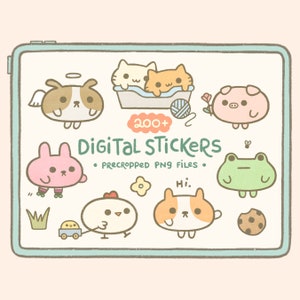 Pacchetto mega adesivi digitali Mochi Pets / Simpatici adesivi digitali per Goodnotes, Notability e altro / Animali estetici Kawaii per pianificatore digitale