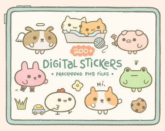 Mochi Pets Digital Sticker Pack: 200+ Kawaii Animal Stickers (PNG) | for Goodnotes, Notability & Digital Notetaking