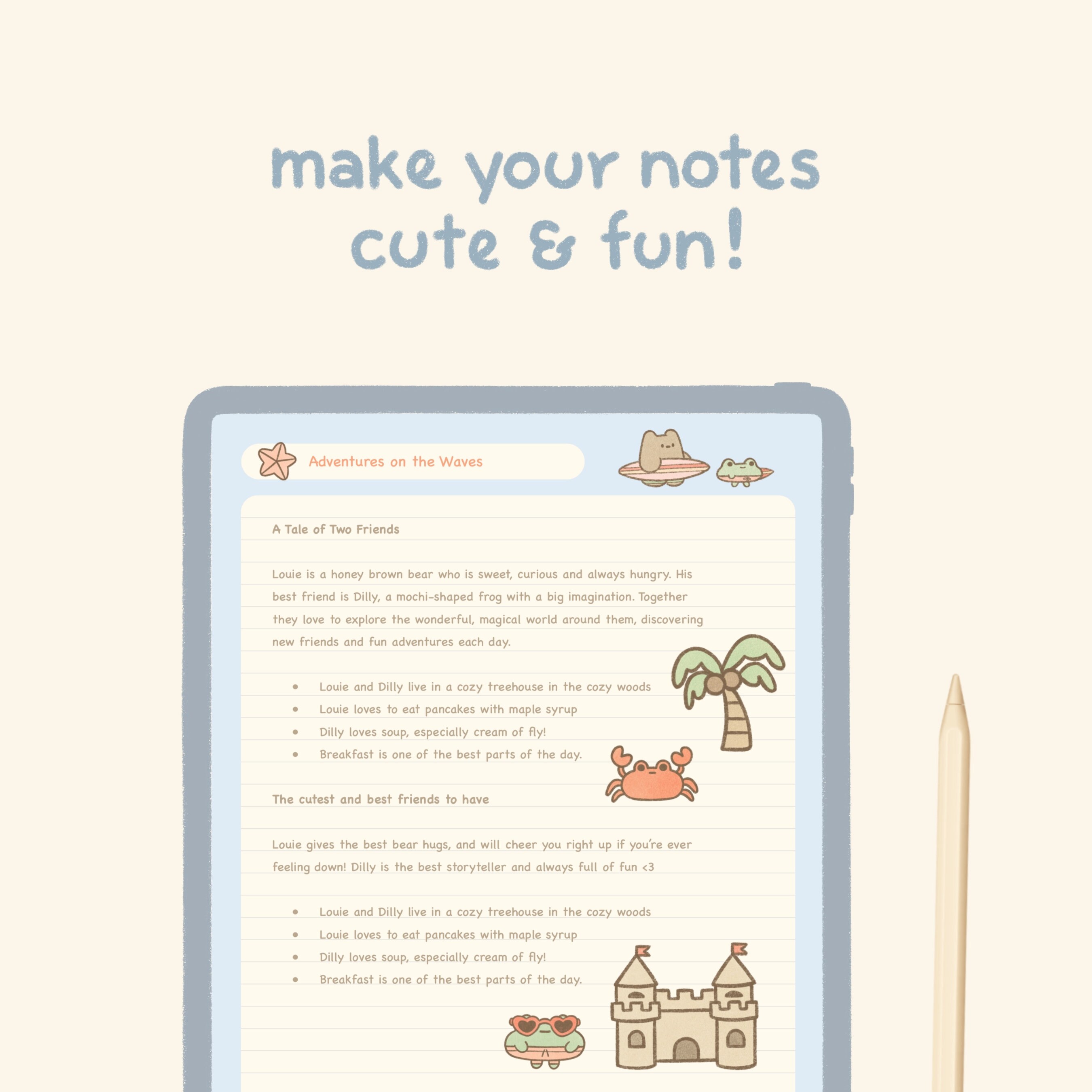 Cute Blue Digital Notebook Template: Beach Day | Goodnotes, Samsung ...