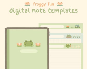 Niedliche digitale Notizvorlagen: Froggy Fun | für Goodnotes, Samsung Notes, iPad und Android | mit niedlichen digitalen Aufklebern | Kawaii-Frosch-Ästhetik