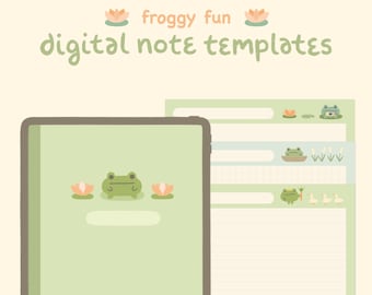 Cute Digital Note Templates: Froggy Fun | for Goodnotes, Samsung Notes, iPad & Android | with Cute Digital Stickers | Kawaii Frog Aesthetic