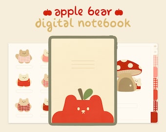 Cute Digital Notebook with Tabs: Red Apple Bear | for Goodnotes, Notability, Samsung Notes | Digital Planner & Note Templates and Stickers