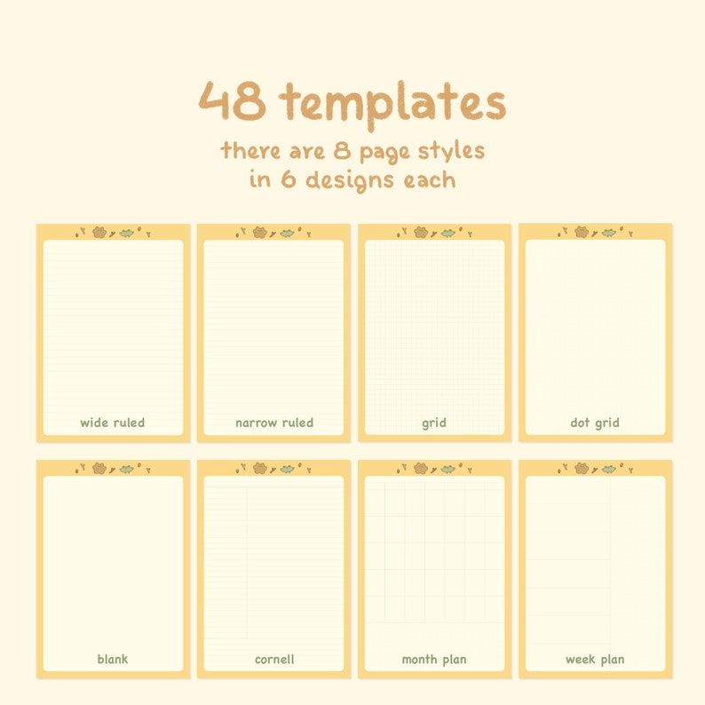 Cute Beige Digital Notebook Template: Woodland | Goodnotes, Samsung Notes | Cute Bear & Frog Stickers | Kawaii Planner, Journal, Diary image 4