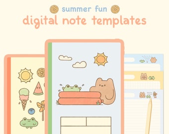 Cute Digital Notebook Template: Summer Fun | Goodnotes, Samsung Notes | Cute Bear & Frog Stickers | Kawaii Planner, Journal, Diary