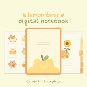 Cute Yellow Digital Notebook with Tabs: Lemon Bear | for Goodnotes, Notability, Samsung Notes | Kawaii Digital Planner & Journal Templates