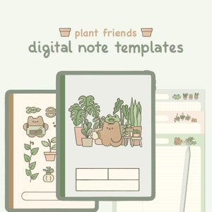 Süßes Grünes Digitales Notizbuch Template: Pflanzenfreunde | Goodnotes, Samsung Notizen | Niedliche Bären & Frosch Aufkleber | Kawaii Planer, Journal, Tagebuch