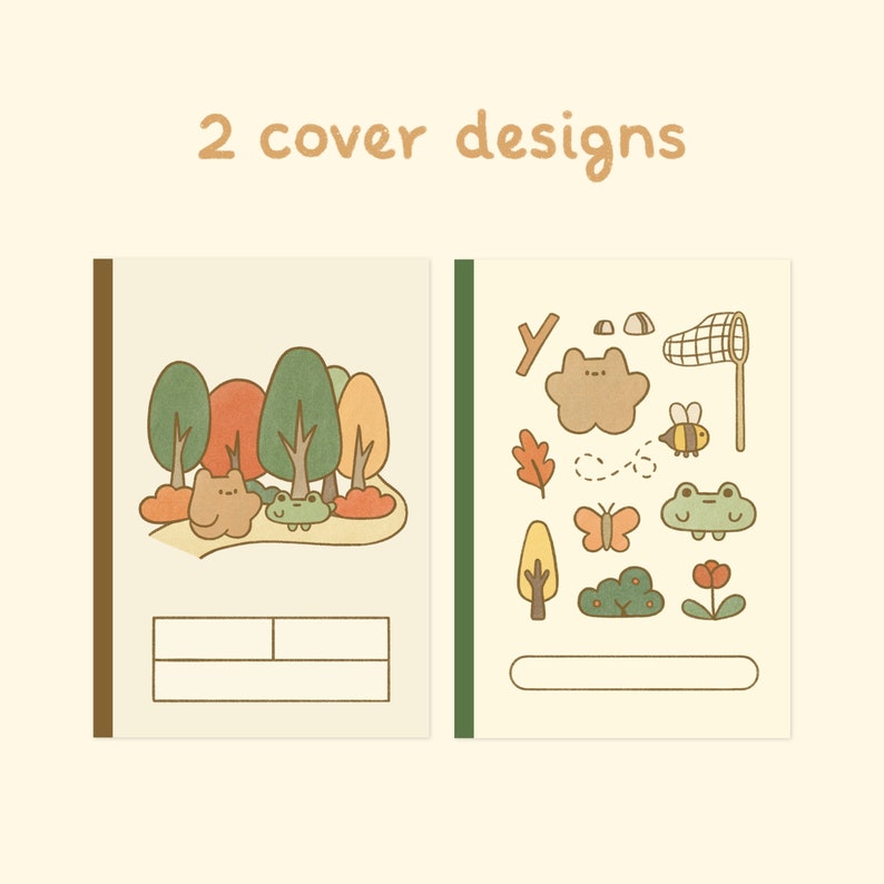 Cute Beige Digital Notebook Template: Woodland | Goodnotes, Samsung Notes | Cute Bear & Frog Stickers | Kawaii Planner, Journal, Diary image 6