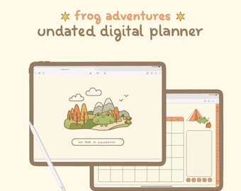 Cute Frog Undated Digital Planner | for Goodnotes, Samsung Notes, iPad, Android | Kawaii Digital Planner & Journal Templates with Stickers