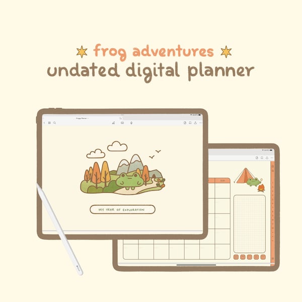 Cute Frog Undated Digital Planner | for Goodnotes, Samsung Notes, iPad, Android | Kawaii Digital Planner & Journal Templates with Stickers
