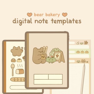 Niedliches Braunes Digitales Notizbuch Template: Bärenbäckerei | Goodnotes, Samsung Notizen | Niedliche Bären & Frosch Aufkleber | Planer, Journal, Tagebuch | Süß