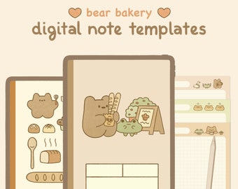 Cute Brown Digital Notebook Template: Bear Bakery | Goodnotes, Samsung Notes | Cute Bear & Frog Stickers | Planner, Journal, Diary | Kawaii