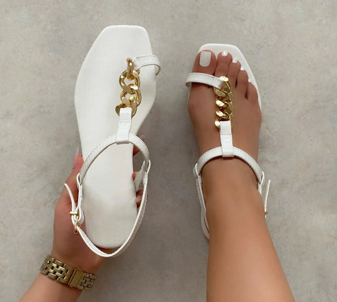 Women Metal Chain Thong Sandals 2021 Summer Woman Casual | Etsy