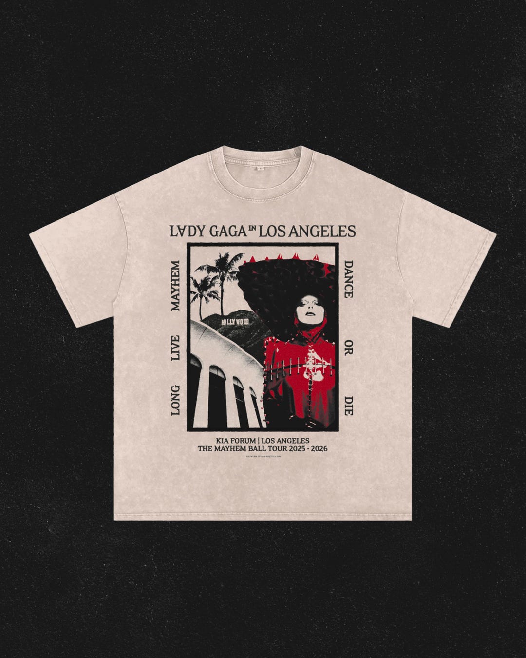Lady Gaga Mayhem Ball Tour - Los Angeles - Acid Wash Oversize T