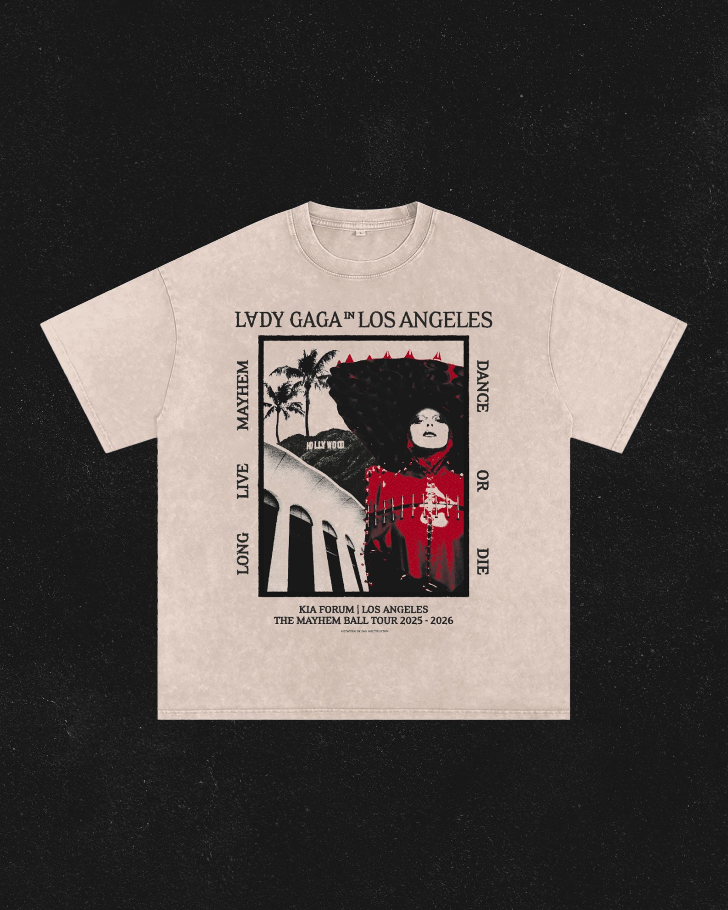 Lady Gaga Mayhem Ball Tour - Los Angeles - Acid Wash Oversize T