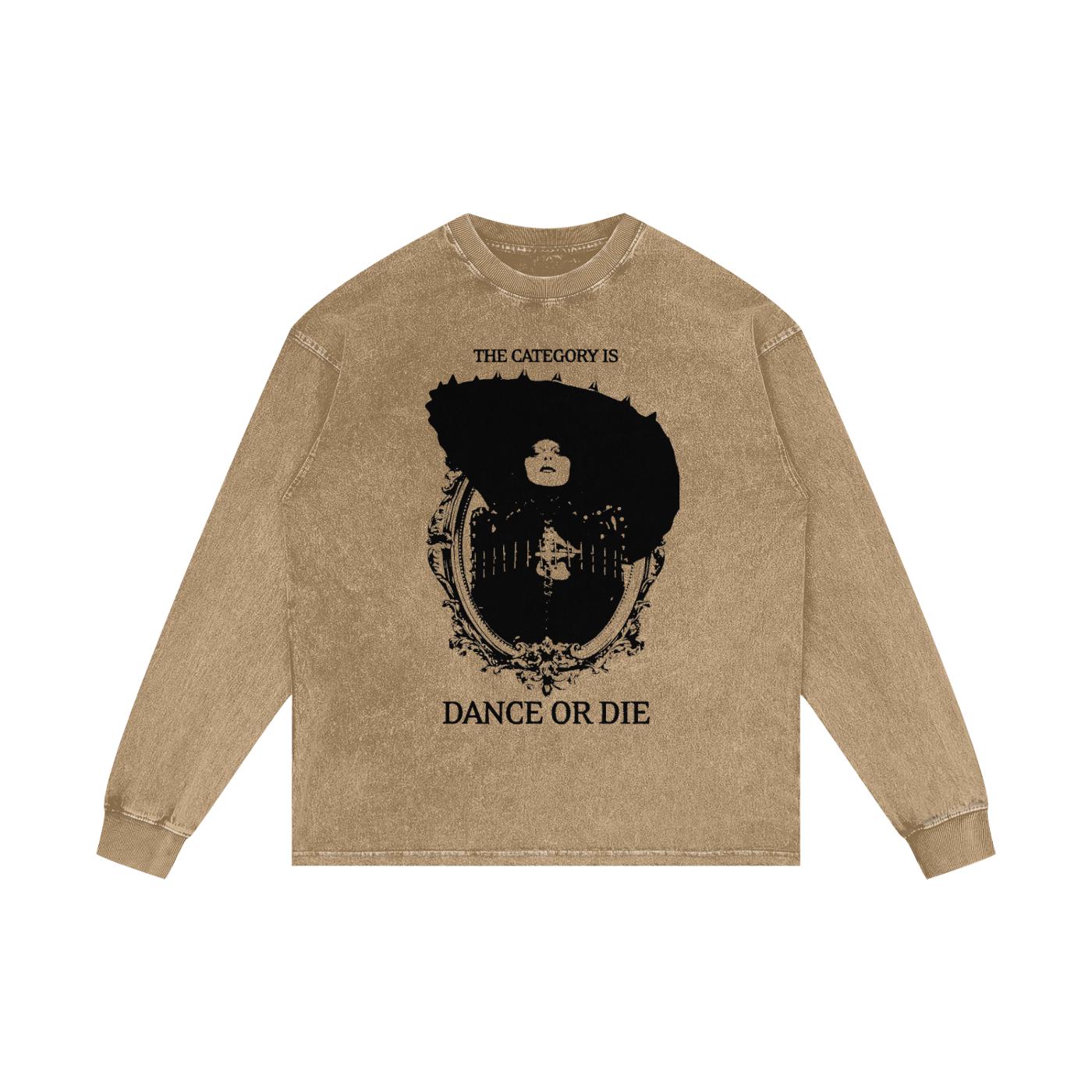 Lady Gaga 'dance or Die' Acid Wash Oversized Long Sleeve T-shirt