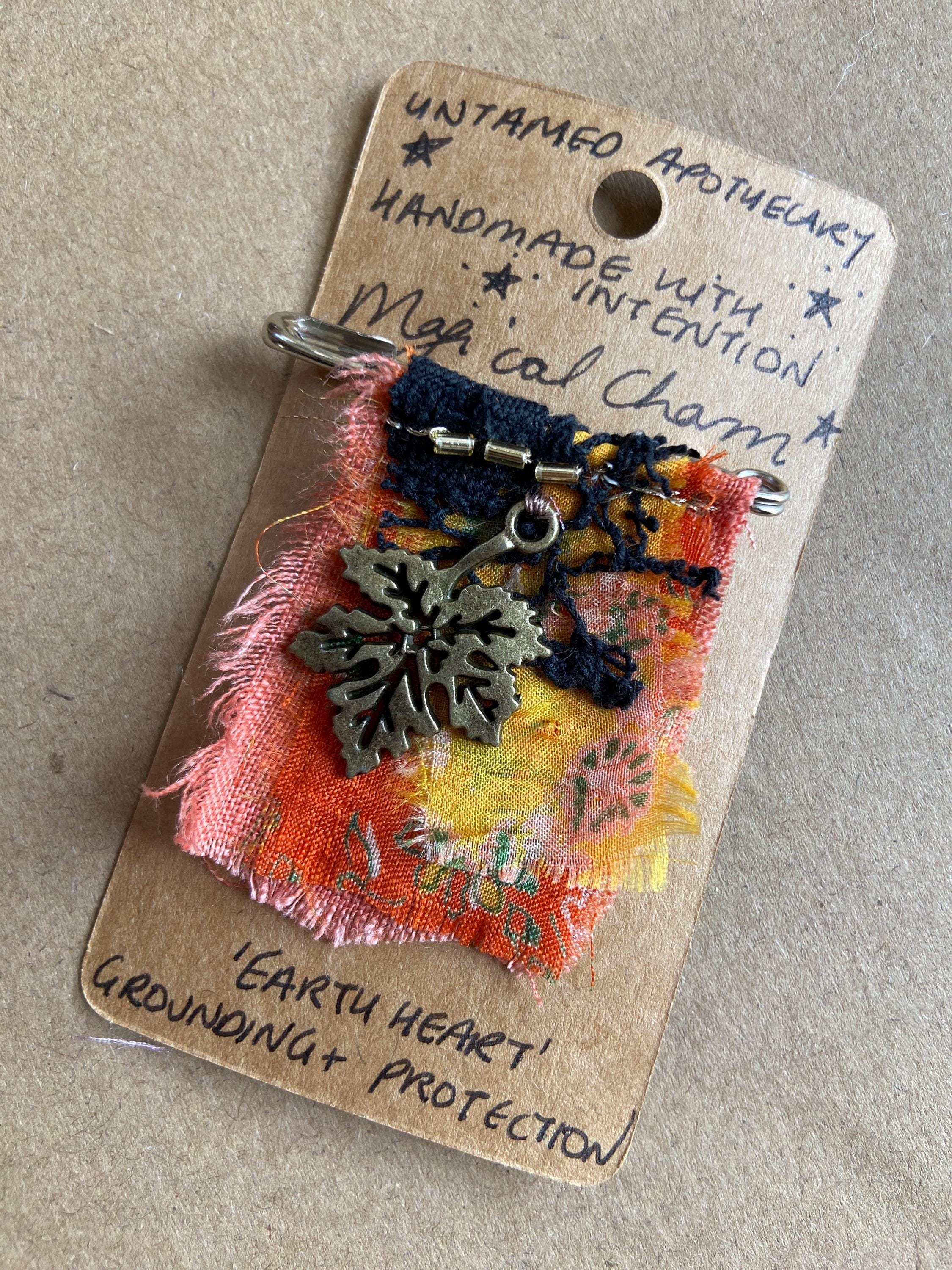 Magical leaf charm pin badge. Slow stitched. Hand sewn. Intentional positive energy. Pagan pride. Gifts for witches. Diversity pin. Fall