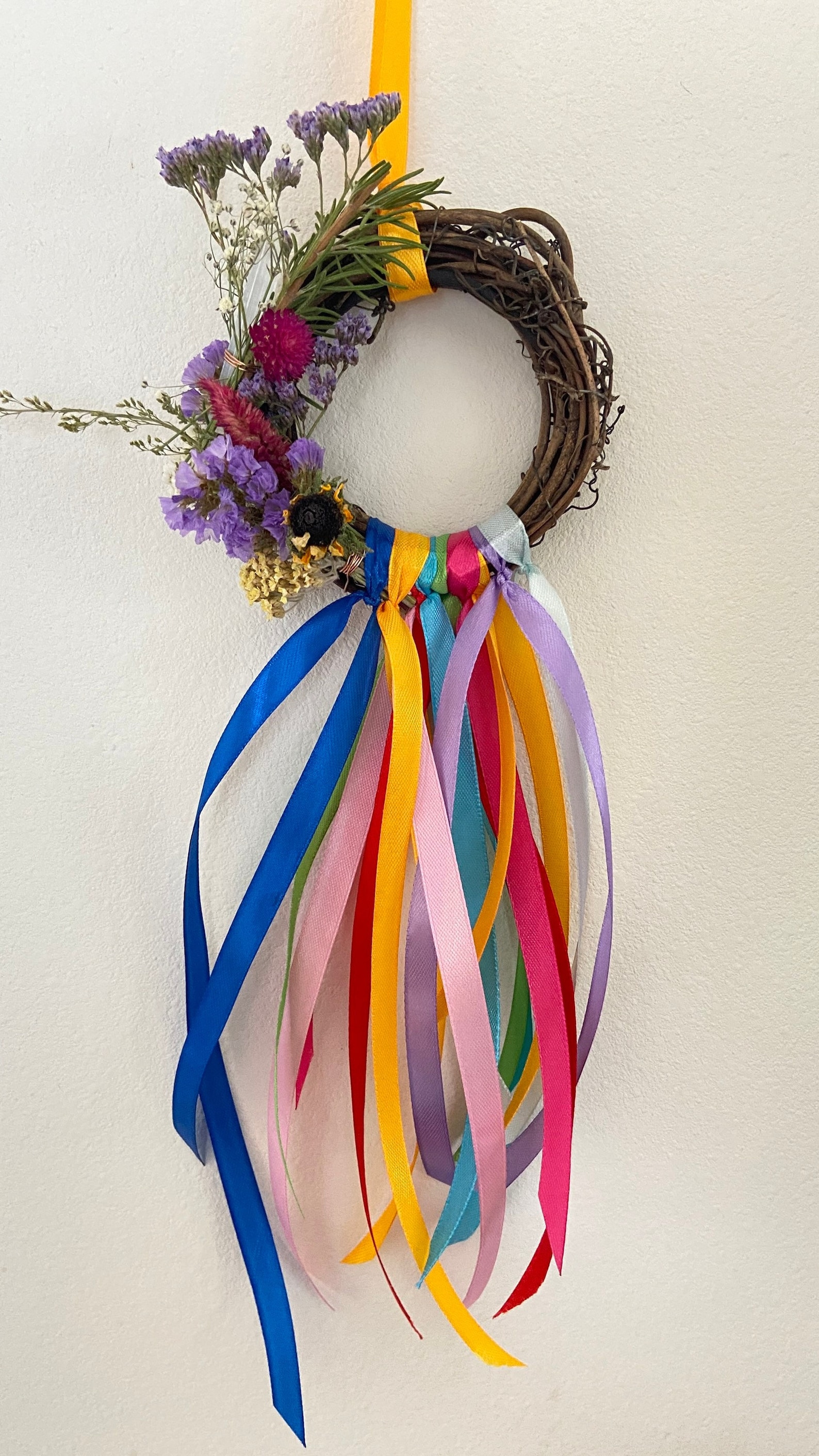 Midsummer Ribbons Midsummer / Litha Pagan Wreath With Dried Flowers, Crystals, Ribbons ...