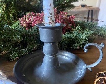 E. Yule set. Vintage candlestick w.  3 Yuletide dressed outdoor candles and herbs. Ritual, pagan, druid witch. Solstice. Manifestation Kit.