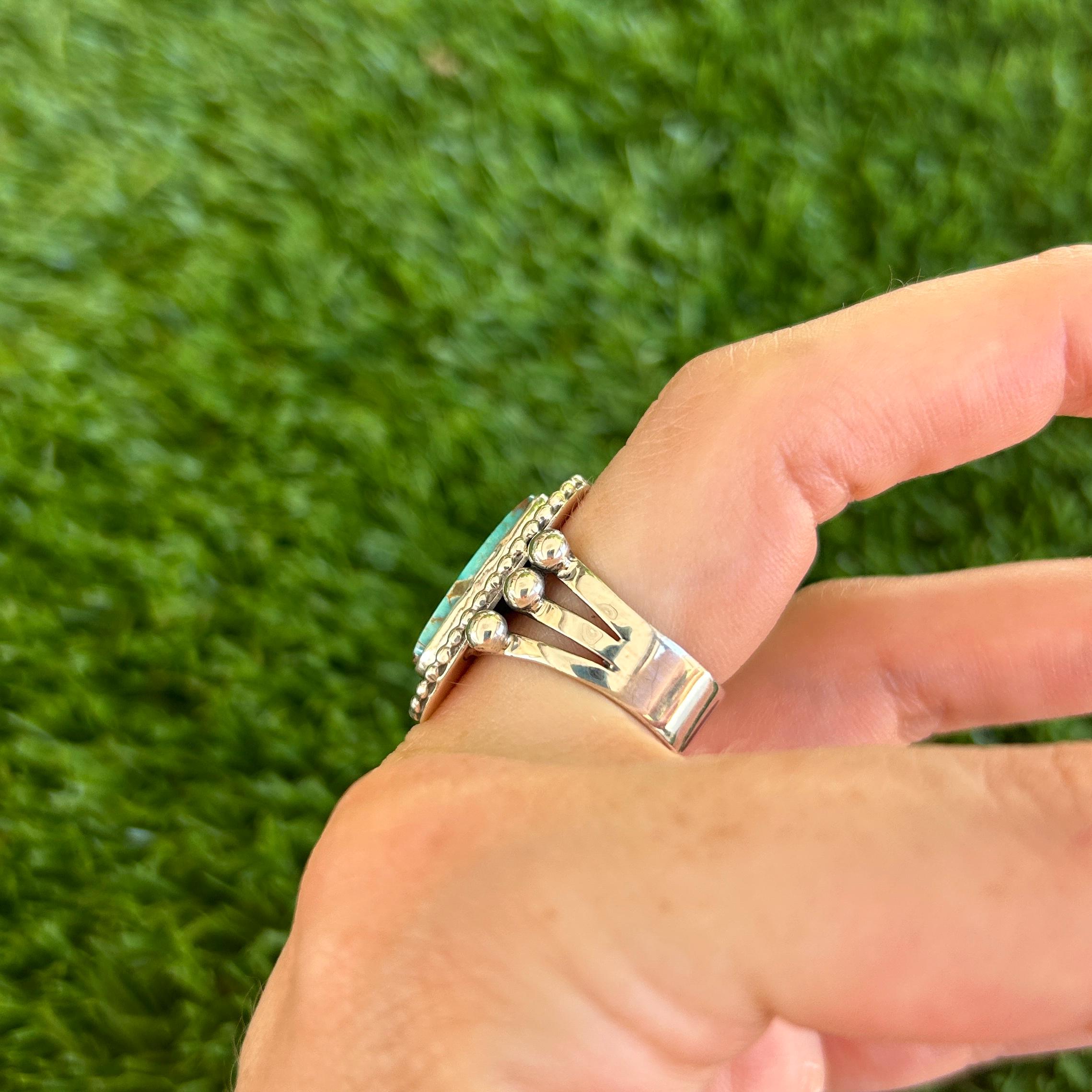 ターコイズ LFC×Linda Yazzie Royston Royston Turq Marquise Beadwire & Twistwire Ring Handmade by